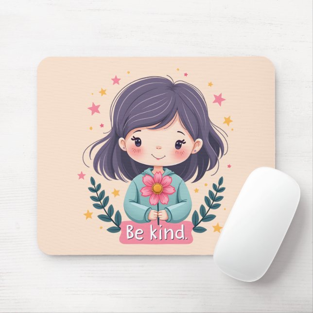Tapis De Souris Illustration de Kawaii "Be Kind" - Art Intéressant (Avec souris)