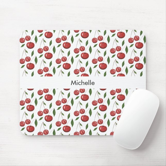 Tapis De Souris Illustration de l'aquarelle des cerises douces Mon (Avec souris)