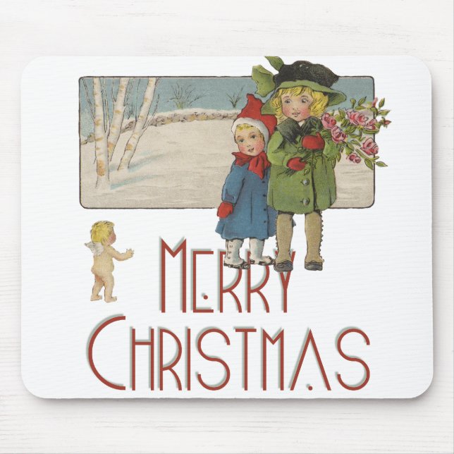 Tapis De Souris Illustration de Noël Antique Enfants 1920 (Devant)