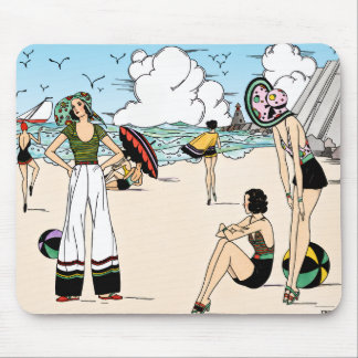 Tapis De Souris Illustration de plage Art Déco vintage des années