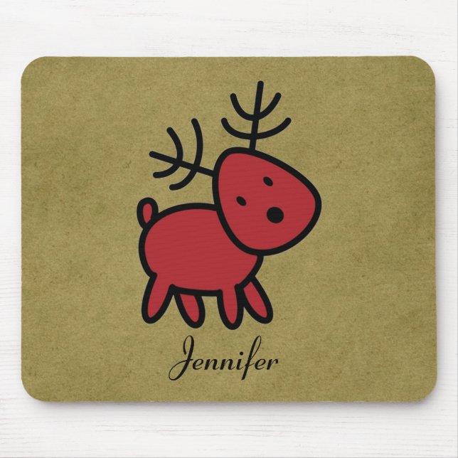 Tapis De Souris Illustration de Red Christmas Reindeer personnalis (Devant)