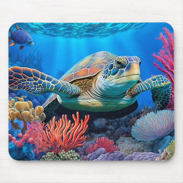 Tapis De Souris Illustration de Tortue de Mer Nageant (Devant)