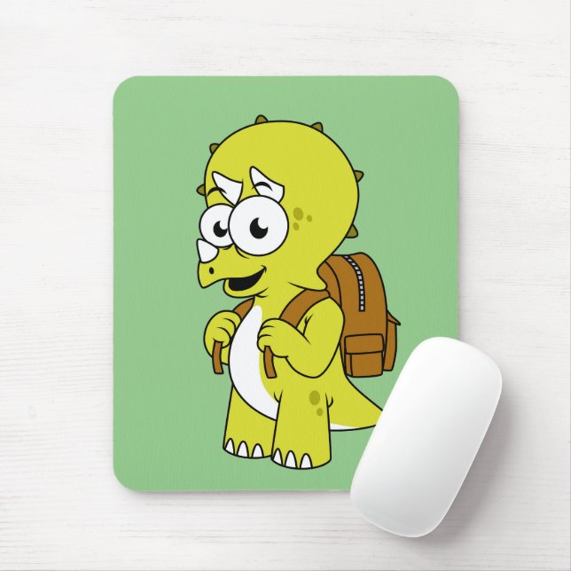 Tapis De Souris Illustration De Tricératops Avec Sac À Dos. (Avec souris)