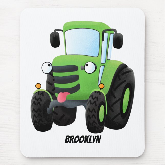 Tapis De Souris Illustration du joli joyeux tracteur agricole vert (Devant)