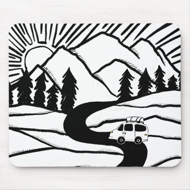 Tapis De Souris Illustration du LEVER DE MONTAGNE Vanlife (Devant)
