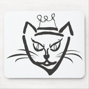 Tapis De Souris Illustration du roi chat, noir
