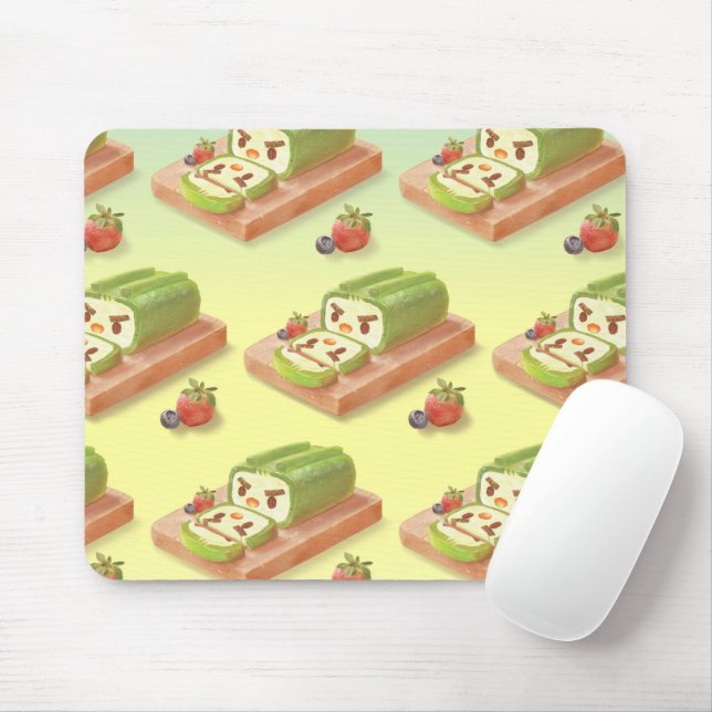 Tapis De Souris Illustration du rouleau de gâteau Matcha (Avec souris)