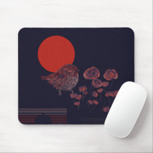 Tapis De Souris Illustration du soleil rouge avec un rouge-gorge