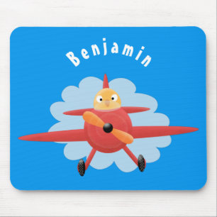 Tapis De Souris Illustration d'un avion rouge volant mignon