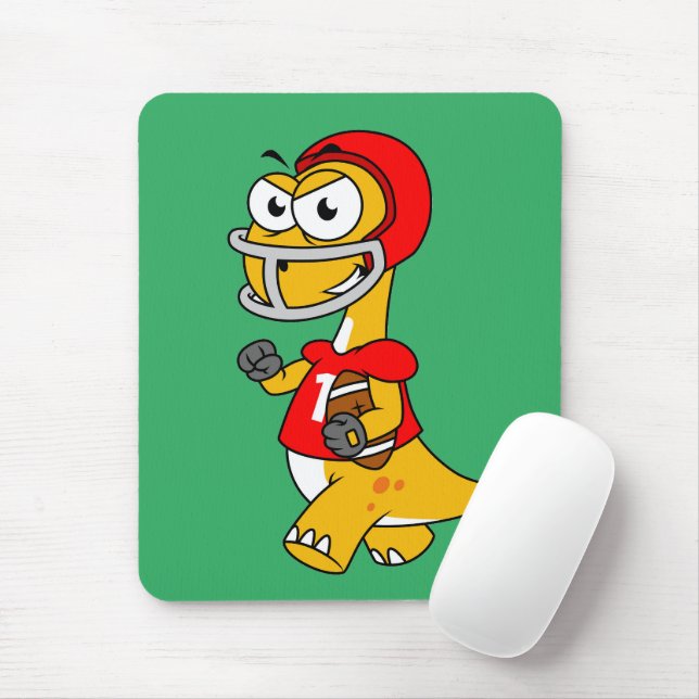 Tapis De Souris Illustration D'Un Brontosaurus Jouant Au Football. (Avec souris)