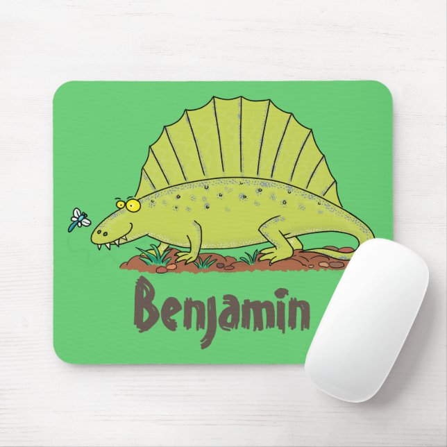 Tapis De Souris Illustration d'un dimétrodon vert mignon (Avec souris)