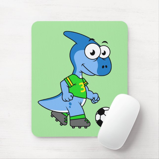 Tapis De Souris Illustration D'Un Parasaurolophus Jouant Au Footba (Avec souris)
