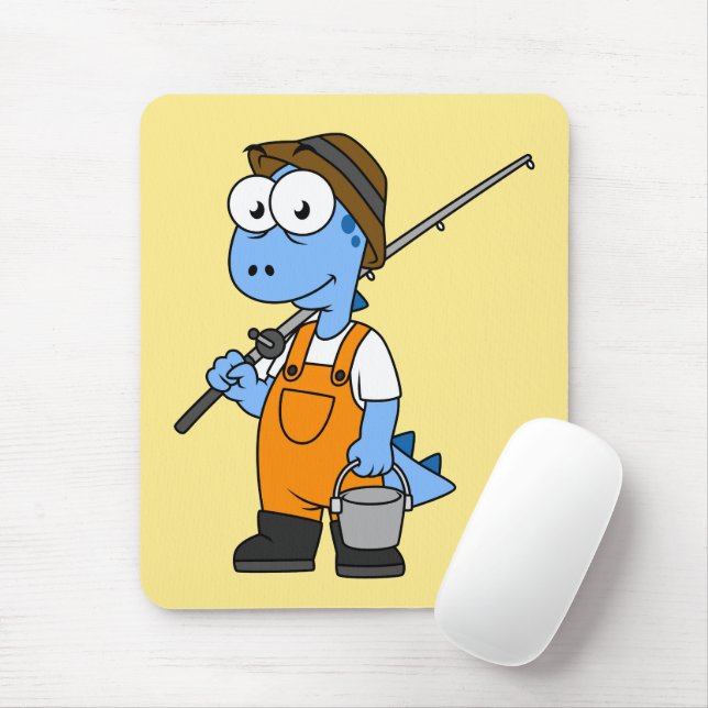 Tapis De Souris Illustration D'Un Pêcheur D'Allosaurus. (Avec souris)