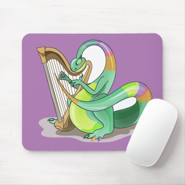 Tapis De Souris Illustration D'Un Plateosaure Jouant De La Harpe. (Avec souris)