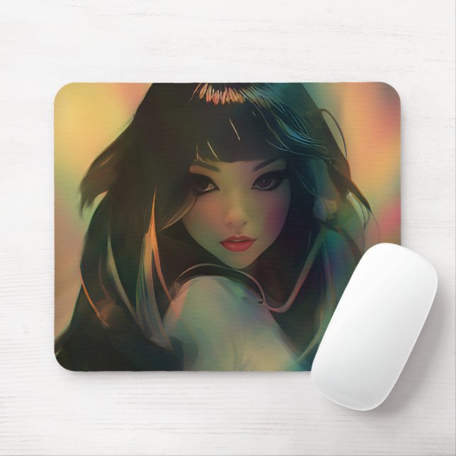 Tapis De Souris Illustration d'une fille de style Anime dans la lu (Avec souris)