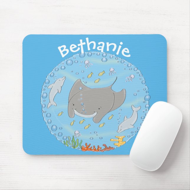 Tapis De Souris Illustration d'une mignonne raie manta et de bulle (Avec souris)