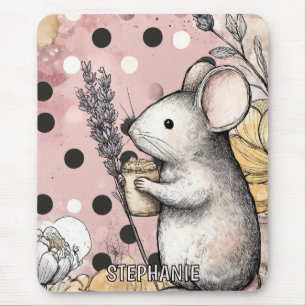 Tapis De Souris Illustration fantaisiste de souris en aquarelle fl