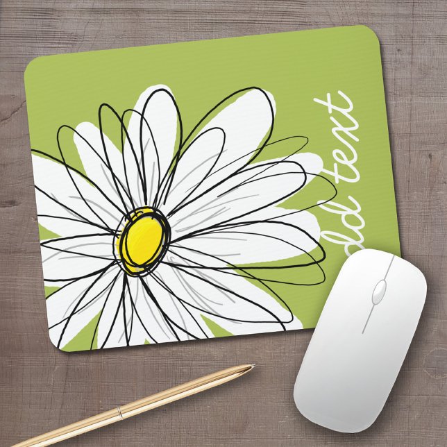 Tapis De Souris Illustration florale Daisy tendance - chaux et jau (Whimsical daisy mouse pad with your name)