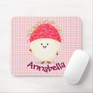 Tapis De Souris Illustration mignon du ramboutan rose
