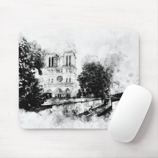 Tapis De Souris Illustration monochrome de la cathédrale Notre-Dam (Avec souris)