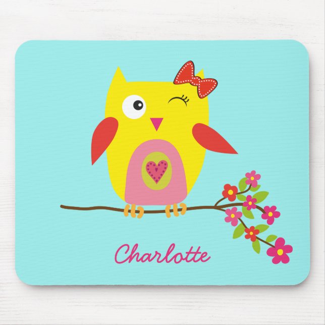 Tapis De Souris Illustration personnalisée de la chouette jaune ro (Devant)