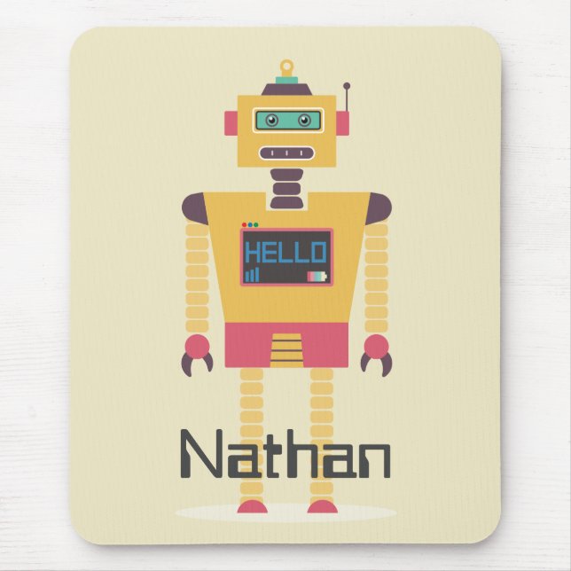 Tapis De Souris Illustration robotique rétrospective pour enfants  (Devant)