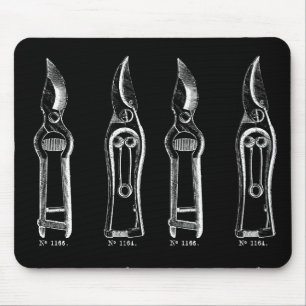 Tapis De Souris ILLUSTRATION VINTAGE blanche Pruners Mousepad noir