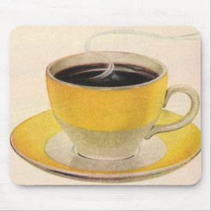 Tapis De Souris Illustration vintage de café dans une tasse jaune