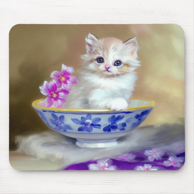Tapis De Souris Illustration vintage de chaton blanc (Devant)
