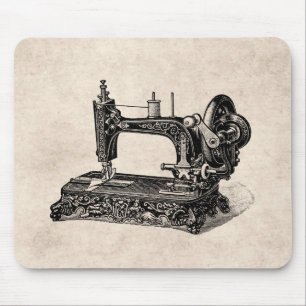 Tapis De Souris Illustration vintage de machine à coudre de 1800s