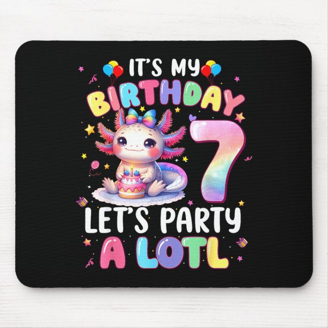 Tapis De Souris I'm 7th Birthday Girl Cute Axolotl 7 Year Old Bday (Devant)