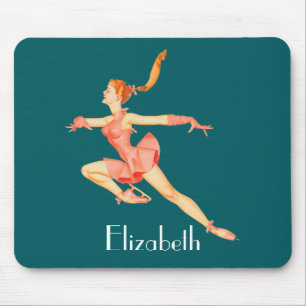 Tapis De Souris Image Vintage D'Une Patineuse À Chiffre En Tenue R