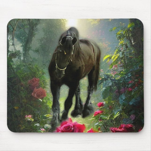 Tapis De Souris Imaginaire de cheval friésien de beauté noire - Pa (Devant)