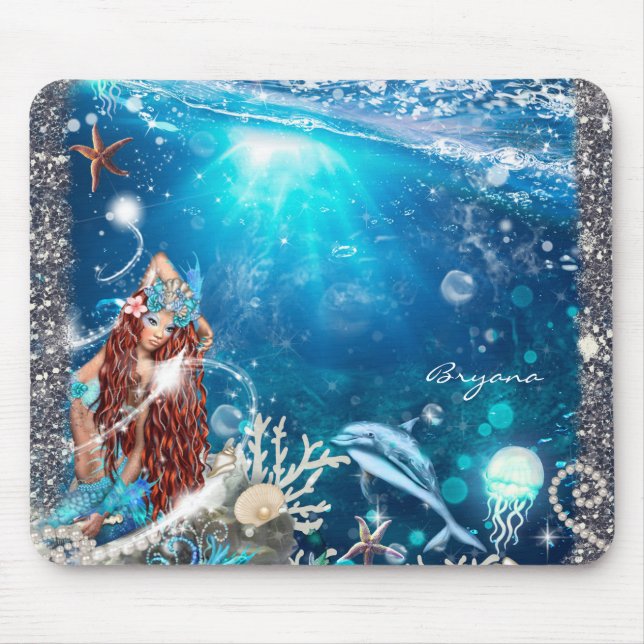 Tapis De Souris Imaginaire de sirène Plage de Red Head Enchanted (Devant)