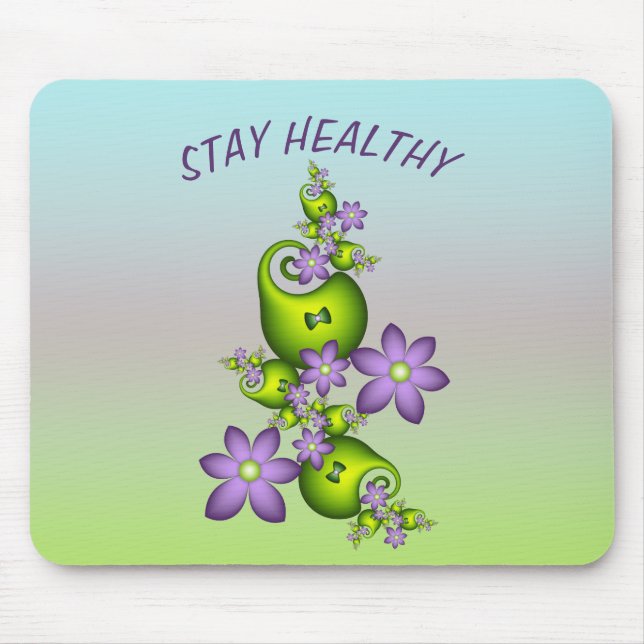 Tapis De Souris Imaginaire Floral Fleurs Lilac Formes vertes Fract (Devant)