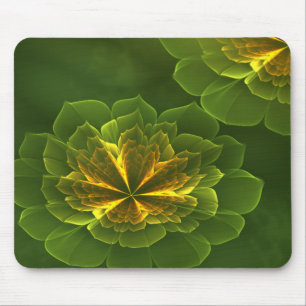 Tapis De Souris Imaginaire Vert Jaune Fleurs fractales
