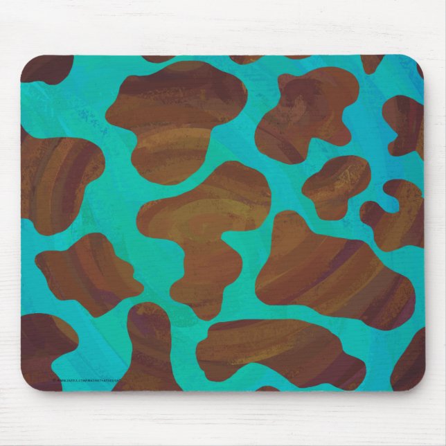 Tapis De Souris Impression Brown et Turquoise de vache (Devant)