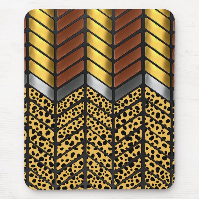 Tapis De Souris Impression d'animal guépard chevron zigzag moderne (Devant)
