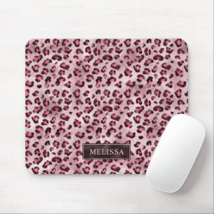 Tapis De Souris Impression d'animal Léopard Rose avec Faux Feuille