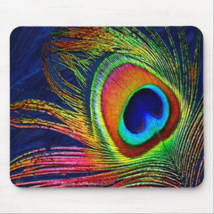 Tapis De Souris Impression de plume de paon colorée