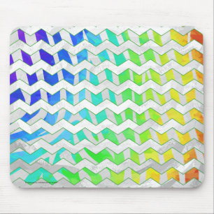 Tapis De Souris Imprimé chevron zèbre arc-en-ciel et blanc