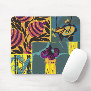 Tapis De Souris Imprimé floral violet et sarcelle maximaliste vibr