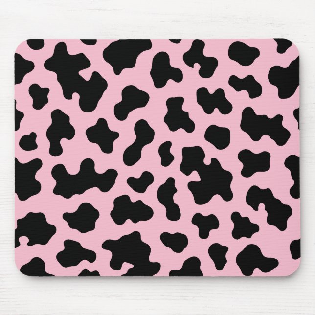 Tapis De Souris Imprimé vache noire et rose en cuir de vachette (Devant)