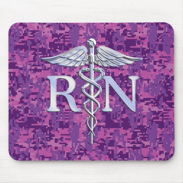 Tapis De Souris Infirmière inscrite RN Silver Caduceus Fuchsia Cam (Devant)