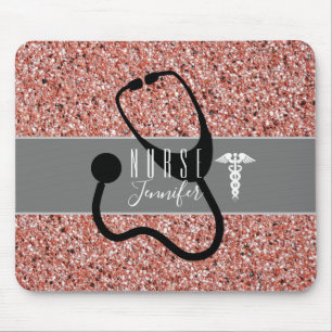 Tapis De Souris Infirmière Stethoscope Caduceus Rose Parties scint