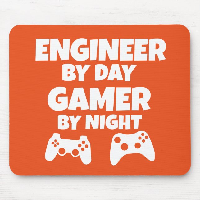 Tapis De Souris Ingénieur par jour, Gamer par la nuit - drôle (Devant)