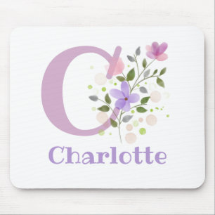 Tapis de souris Initial Plus Nom & Fleurs Design