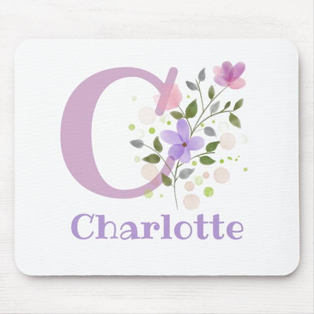 Tapis de souris Initial Plus Nom & Fleurs Design (Devant)