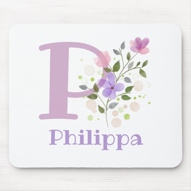 Tapis de souris Initial Plus Nom & Fleurs Design (Devant)