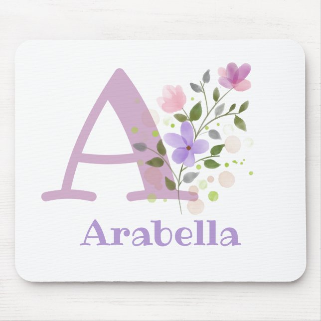 Tapis de souris Initial Plus Nom & Fleurs Design (Devant)